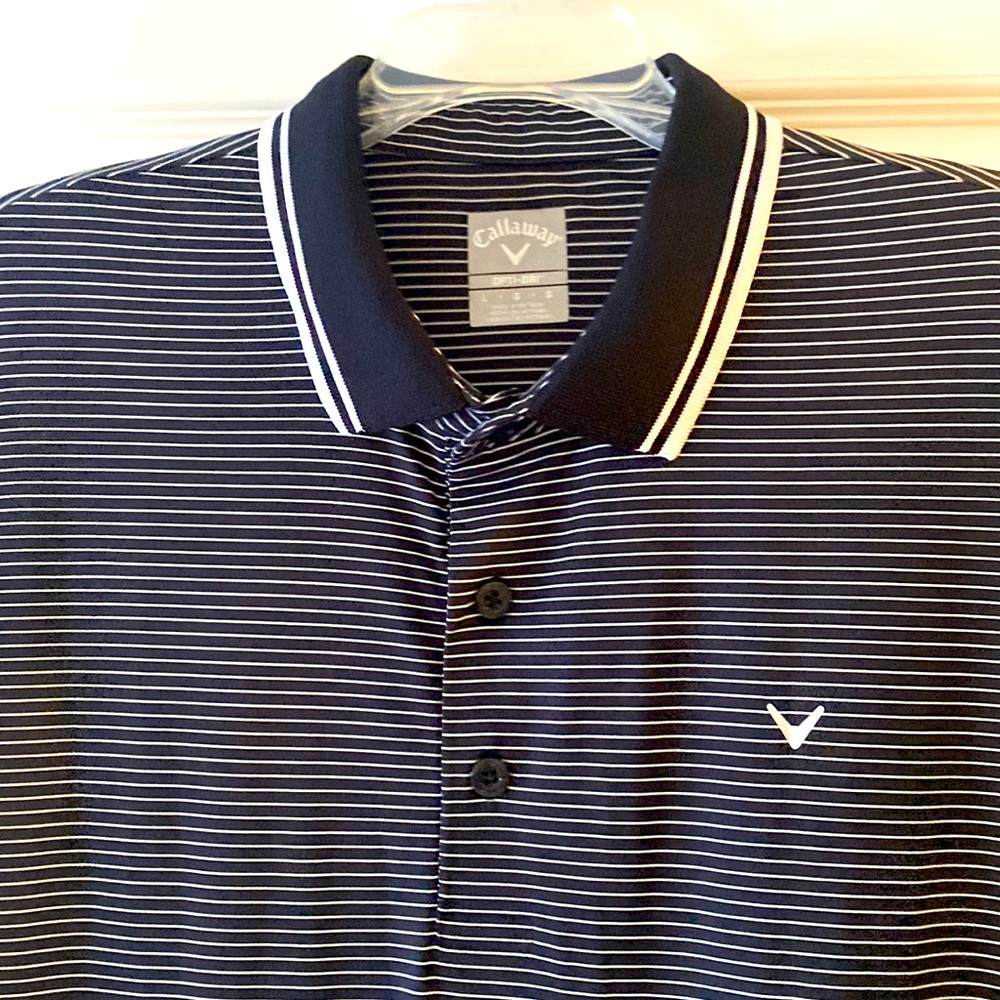 Callaway golf shirt, black and white horizontal stripes, large regular fit